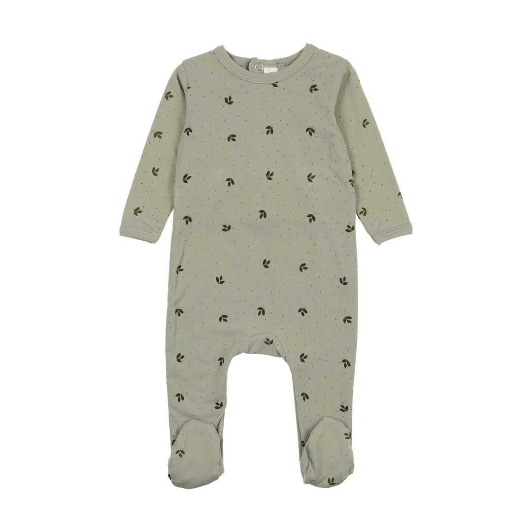 SL250145F-Scattered Leaf Print Footie-Green