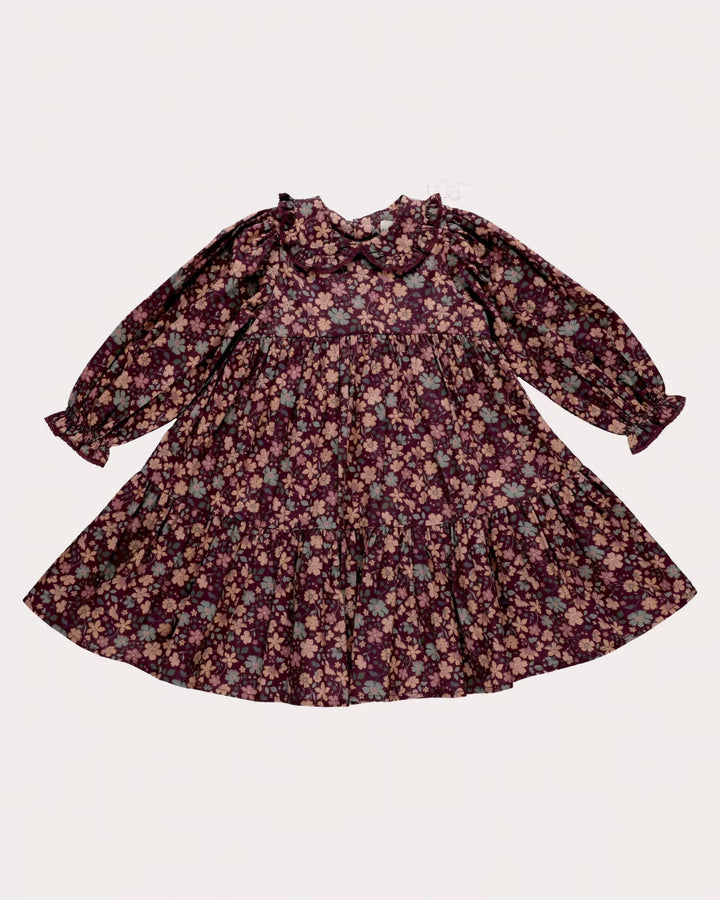FD-FW26-00037 MARGUERITE DRESS SHORT - SATIN GARDEN FLOWER PLUM