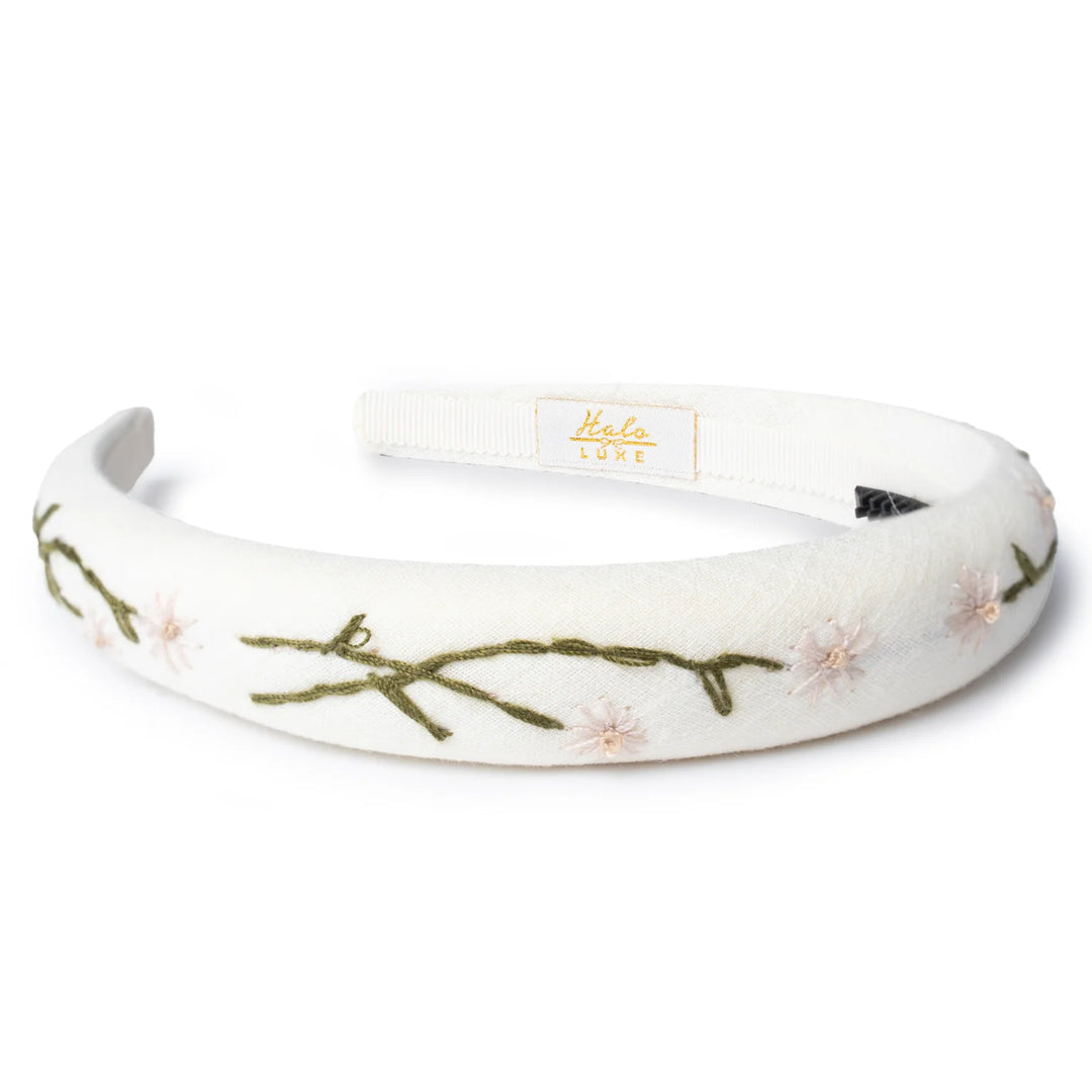 SSLH002 FELICITY SUMMER SOIREE LINEN FLORAL EMBROIDERED HEADBAND IVORY/BEIGE