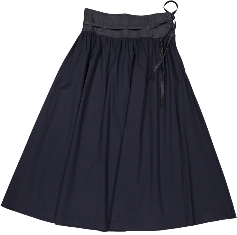 HSK791 YOKE SKIRT DENIM TO FABRIC-NAVY
