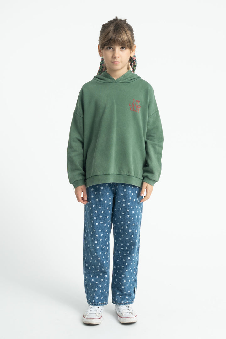 FLP2613 HOODIE - GREEN W/ APPLE PRINT
