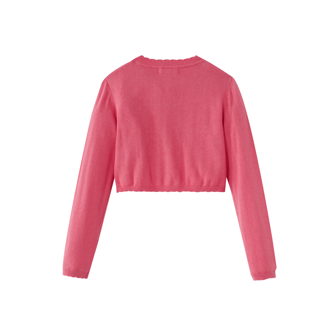SCALLOPED EDGE CARDIGAN-HOT PINK