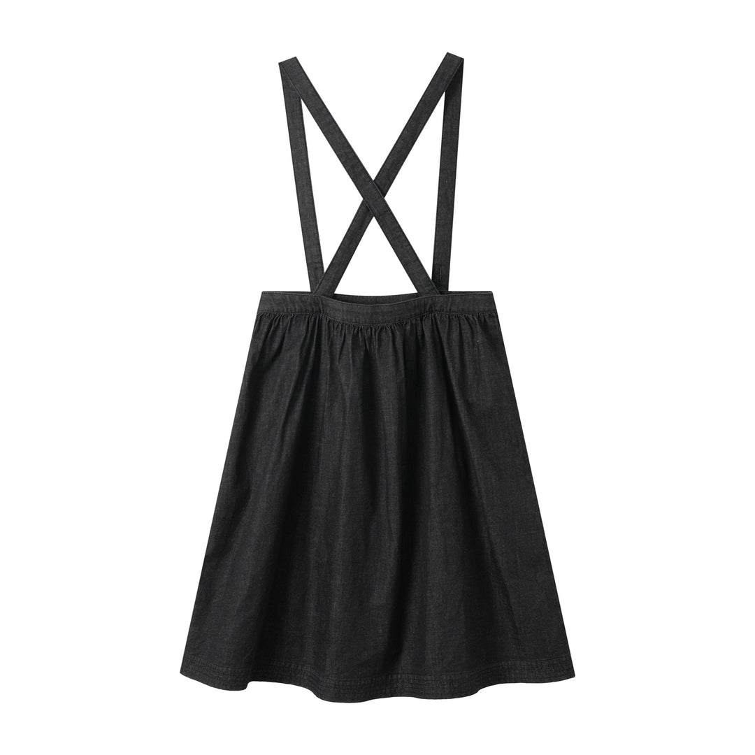 CIRCLE SKIRT WITH SUSPENDERS-BLACK DENIM