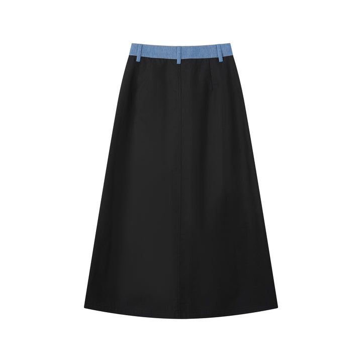 INTARSIA COLORBLOCK A-LINE SKIRT WITH POCKETS-BLACK