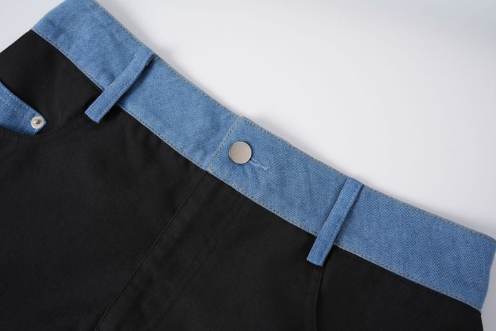 INTARSIA COLORBLOCK A-LINE SKIRT WITH POCKETS-BLACK