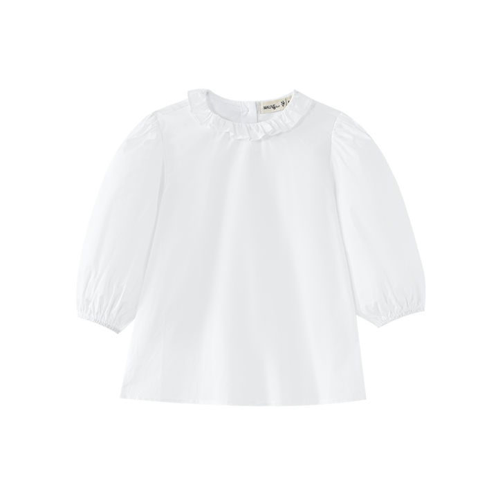 RUFFLE COLLAR BLOUSE-WHITE