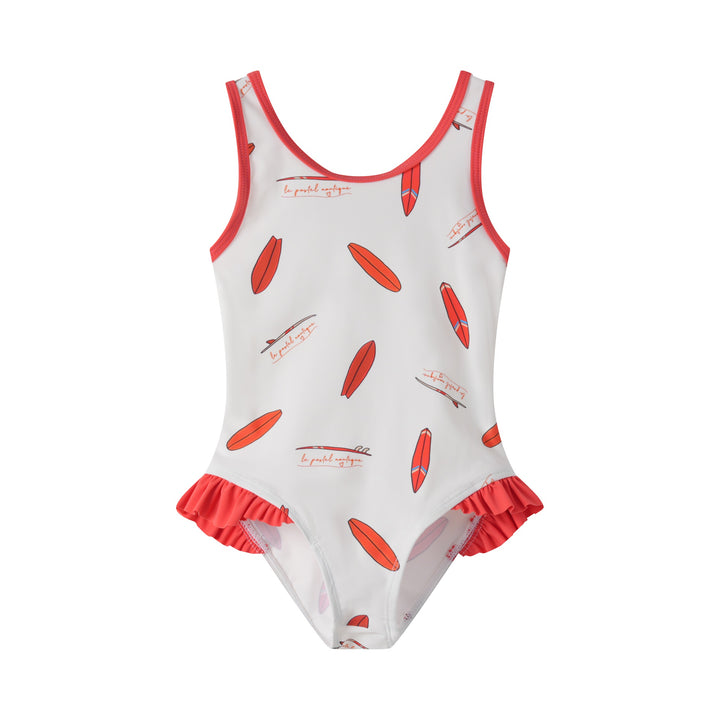 SURFBOARD PRINT BATHING SUIT-CORAL MULTI