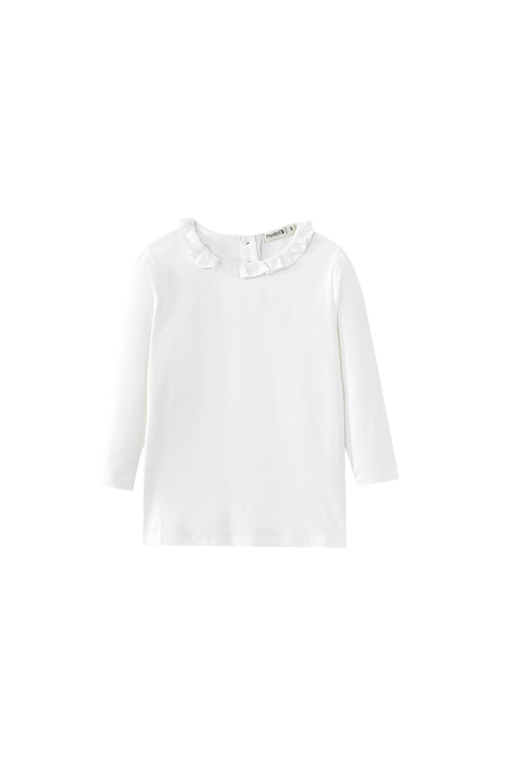 RUFFLE NECK T-SHIRT-WHITE
