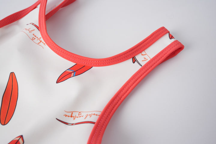 SURFBOARD PRINT BATHING SUIT-CORAL MULTI