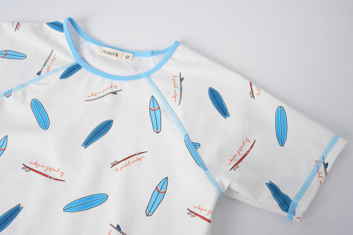 SURFBOARD PRINT SWIM SHIRT-AQUA MULTI