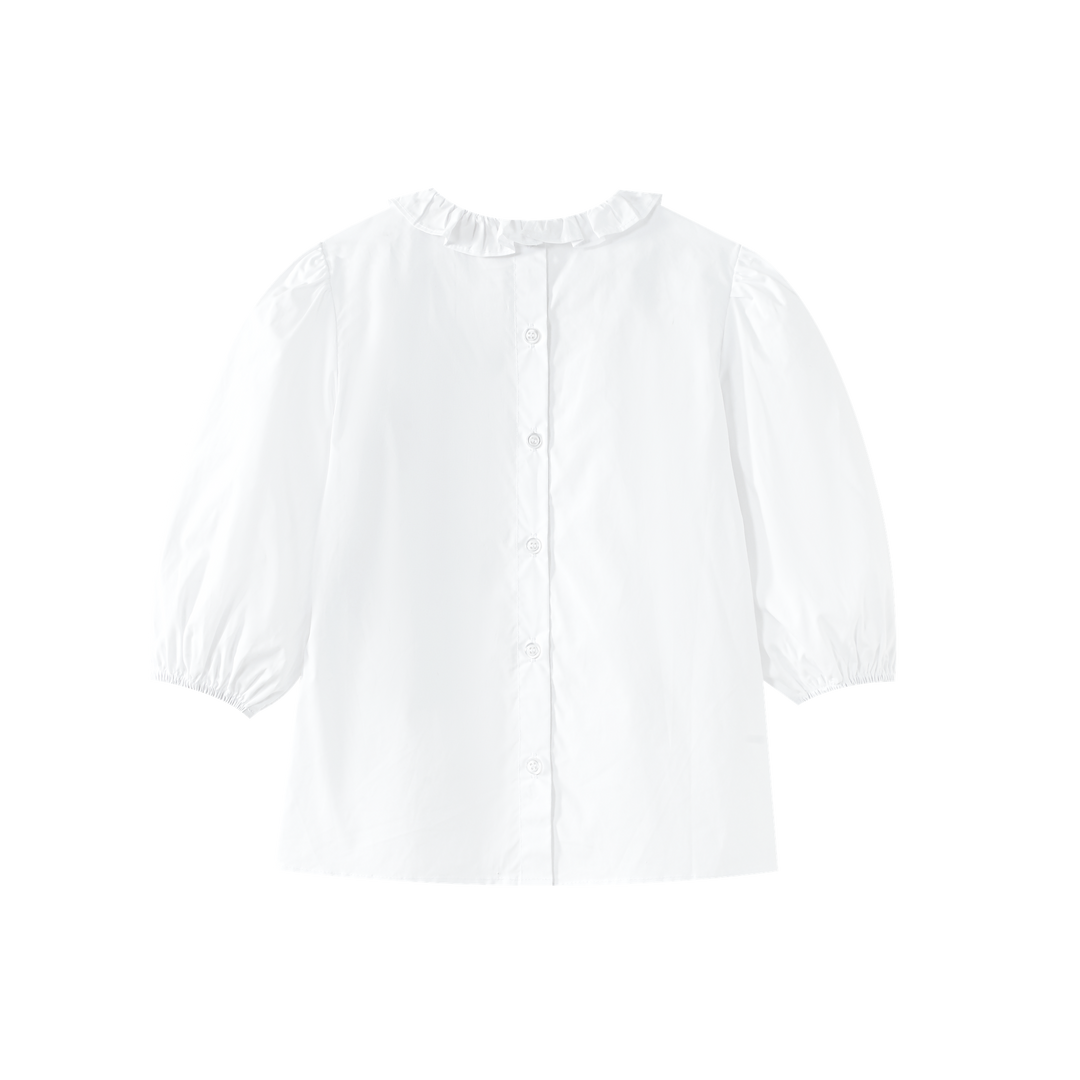 RUFFLE COLLAR BLOUSE-WHITE