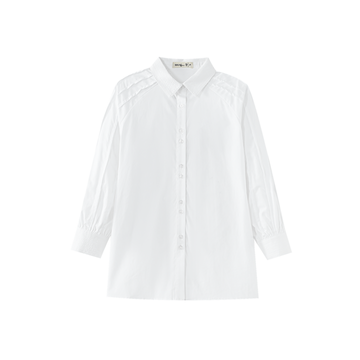 BLOUSE WITH TOPSTITCHED COLLAR-WHITE