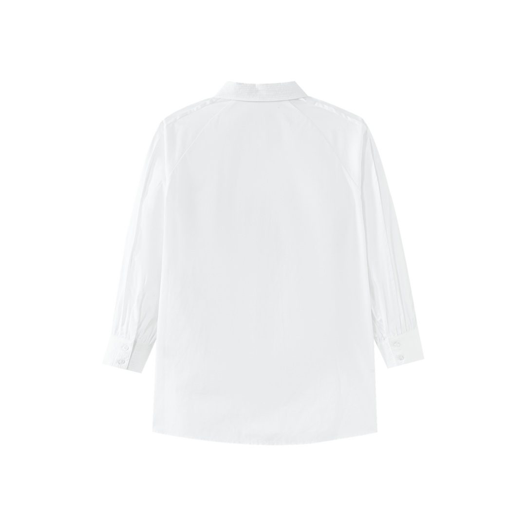 BLOUSE WITH TOPSTITCHED COLLAR-WHITE