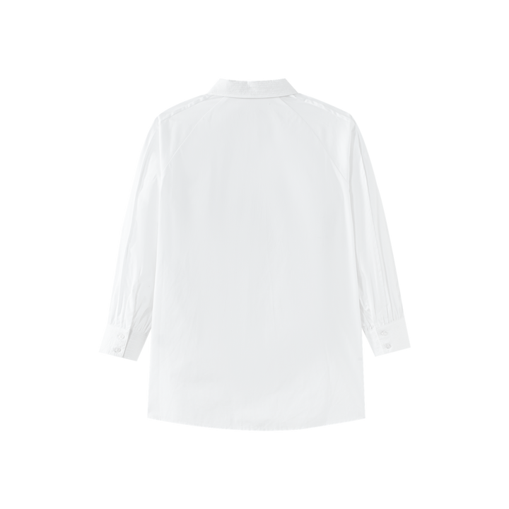 BLOUSE WITH TOPSTITCHED COLLAR-WHITE