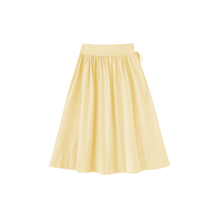 MIDI CIRCLE SKIRT WITH SIDE TIE-YELLOW