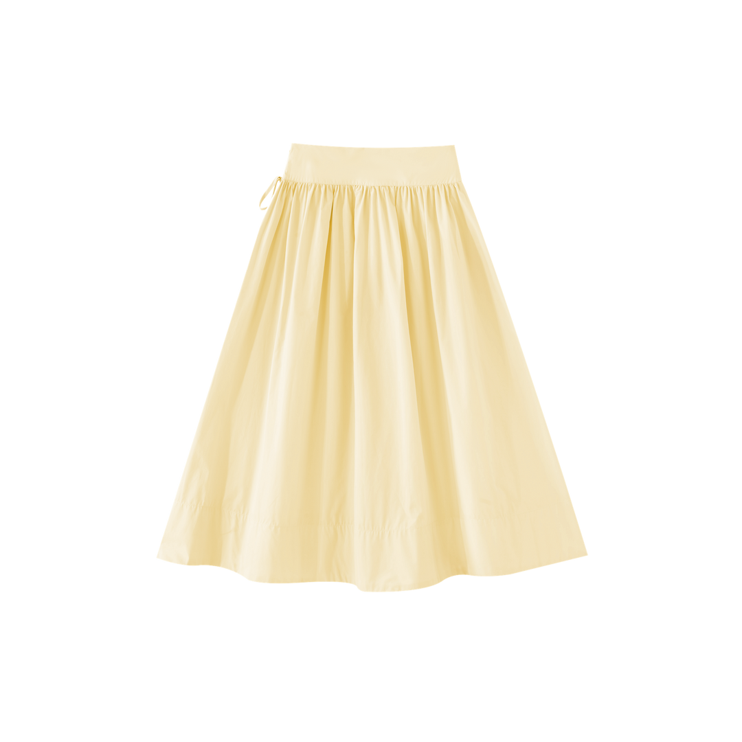 MIDI CIRCLE SKIRT WITH SIDE TIE-YELLOW