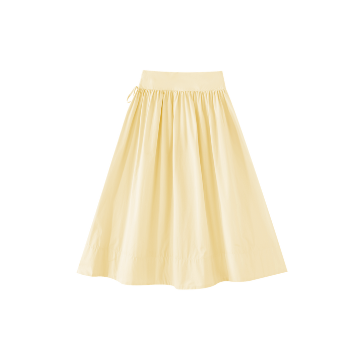 MIDI CIRCLE SKIRT WITH SIDE TIE-YELLOW