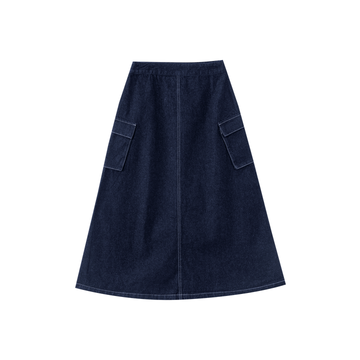MIDI SKIRT WITH POCKETS-NAVY DENIM