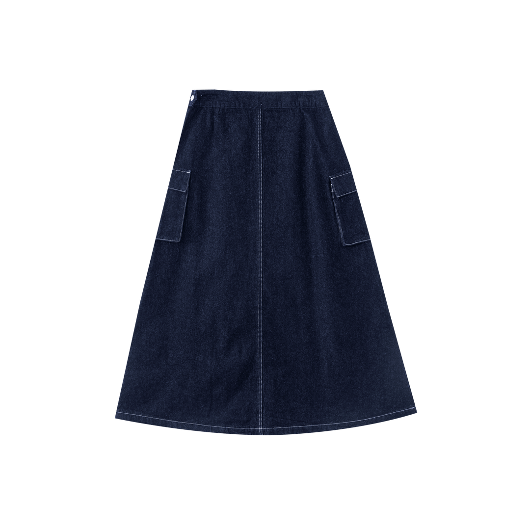 MIDI SKIRT WITH POCKETS-NAVY DENIM
