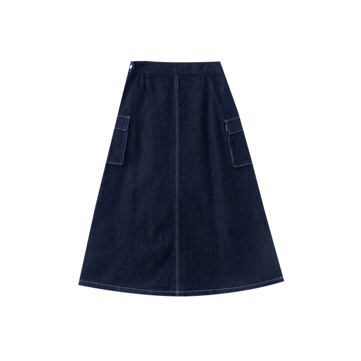 MIDI SKIRT WITH POCKETS-NAVY DENIM