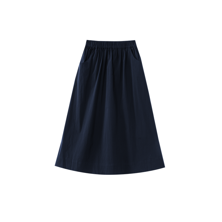 MIDI SKIRT WITH RUBBER WAIST-NAVY