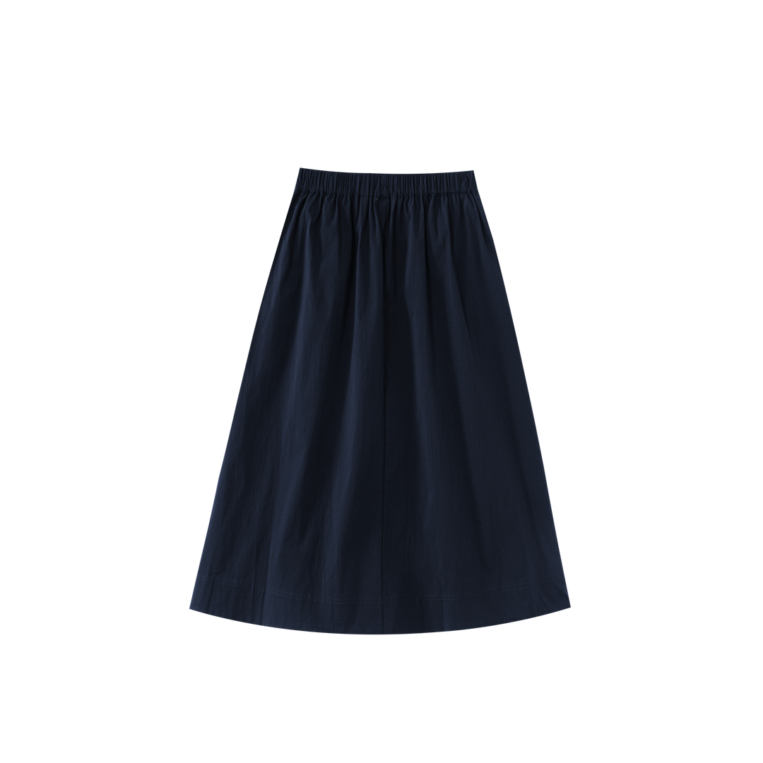 MIDI SKIRT WITH RUBBER WAIST-NAVY