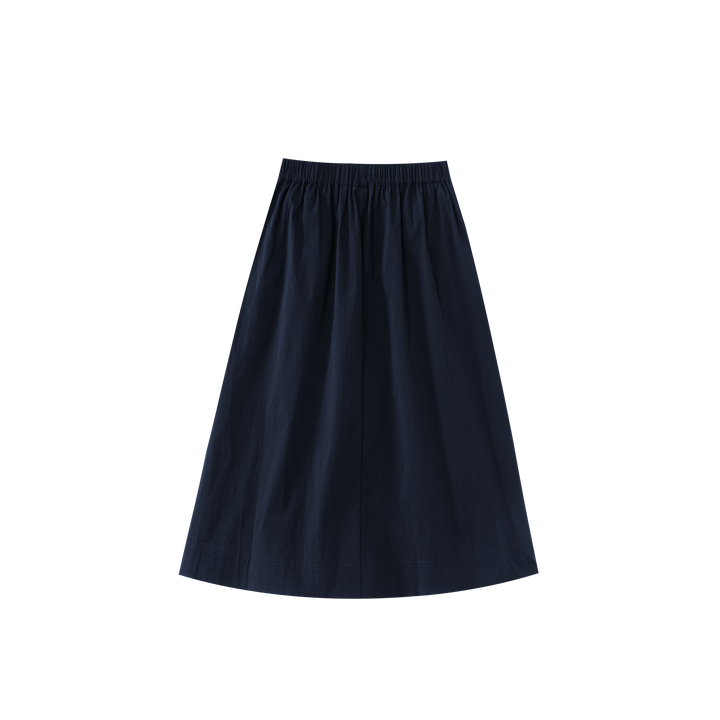 MIDI SKIRT WITH RUBBER WAIST-NAVY