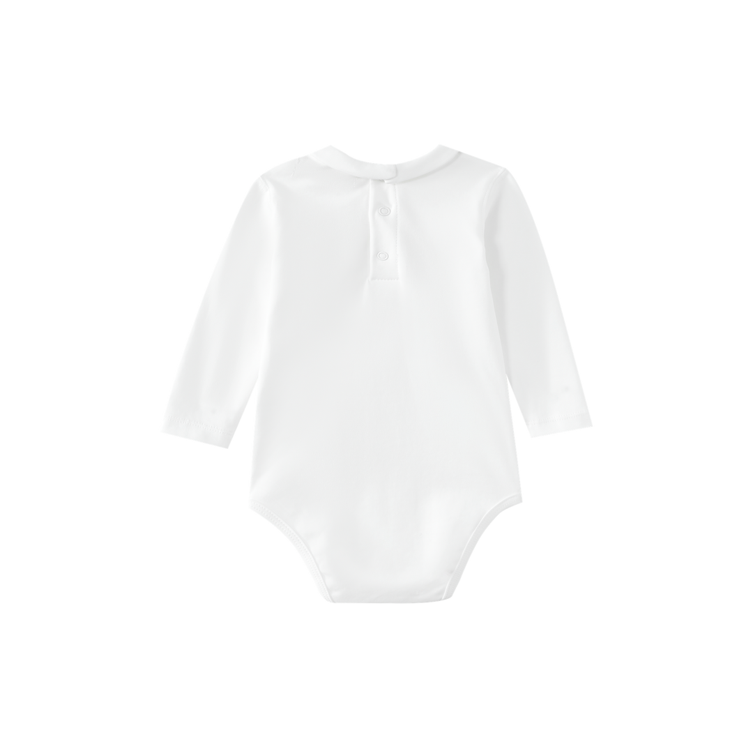 COLLARED ONESIE WITH CARRIAGE EMBROIDERY-WHITE