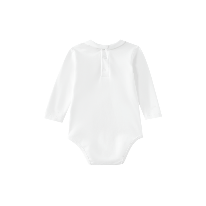 COLLARED ONESIE WITH CARRIAGE EMBROIDERY-WHITE