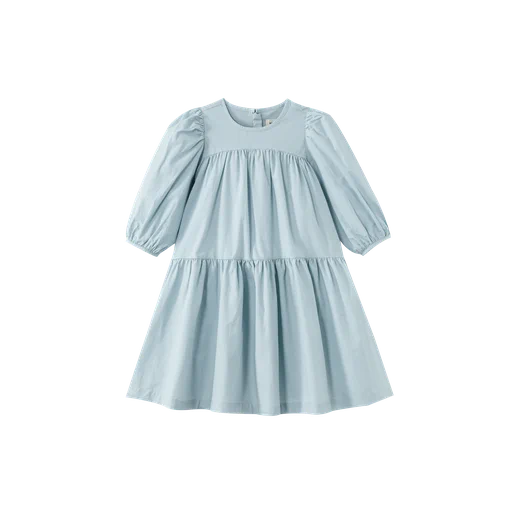 TIERED PUFF SLEEVE DRESS-BLUE
