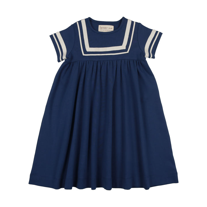 F286L-TENNIS 3/4 SLV SAILOR DRESS-Navy/Ecru