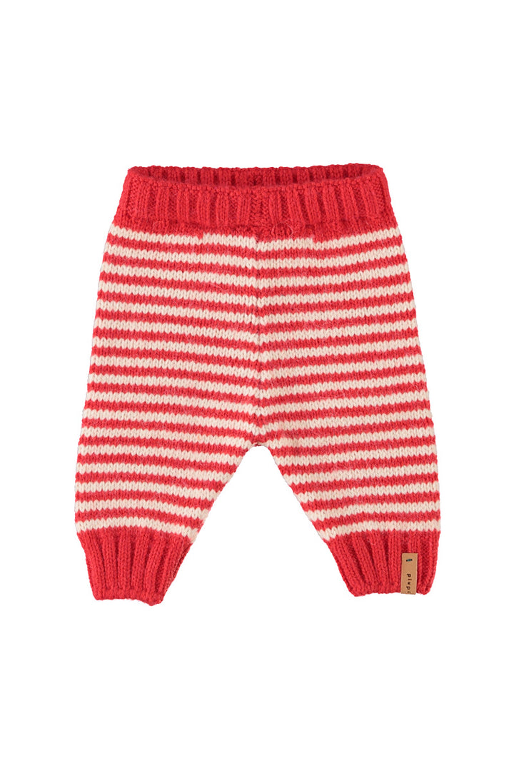 TRC2601A KNITTED BABY LEGGINGS - ECRU & RED STIPES