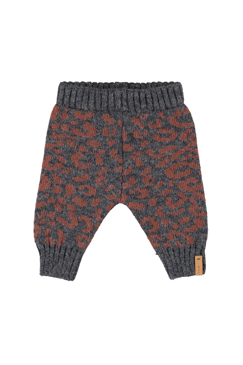 TRC2603 KNITTED BABY LEGGINGS - DARK GREY W/ CAMEL ANIMAL PRINT