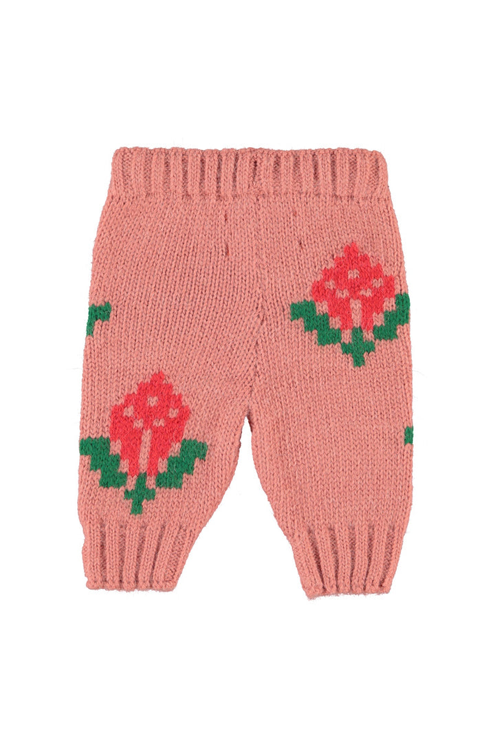 TRC2602A KNITTED BABY LEGGINGS - OLD PINK W/ FLOWERS
