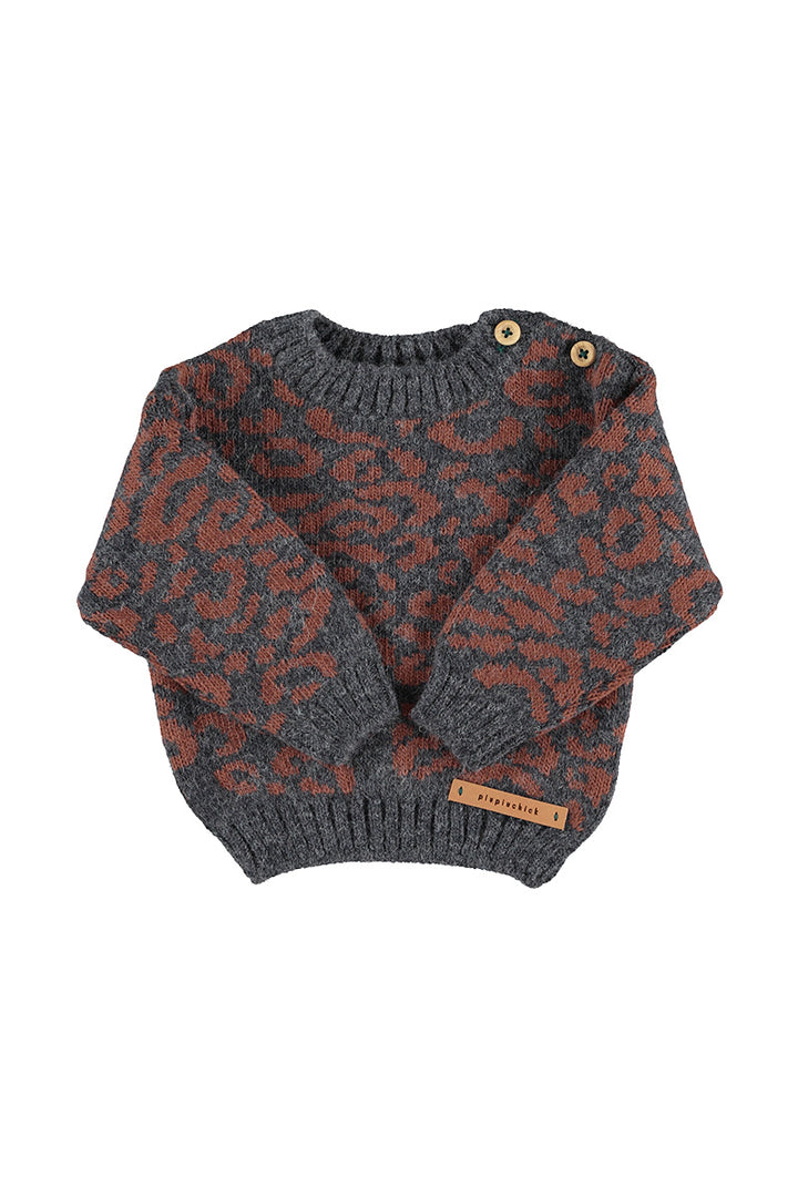 TRC2607.B KNITTED SWEATER - DARK GREY W/ ANIMAL PRINT