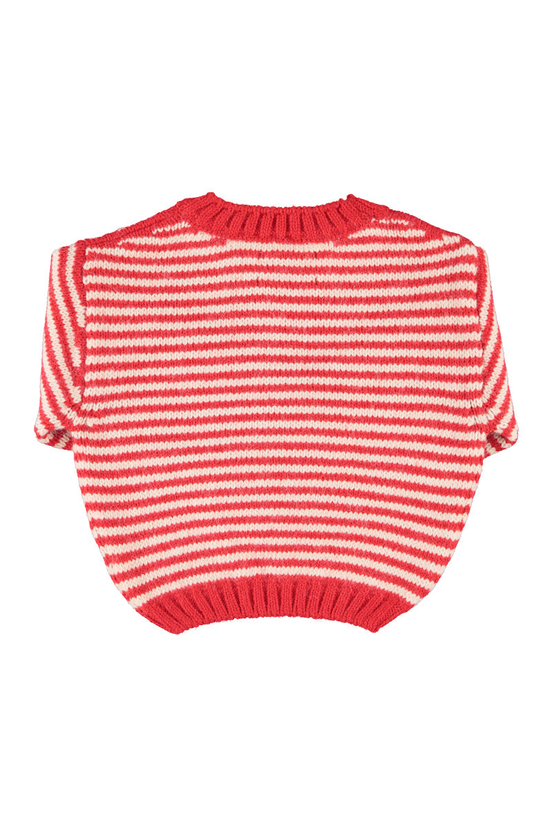 TRC2604A KNITTED SWEATER - ECRU & RED STRIPES