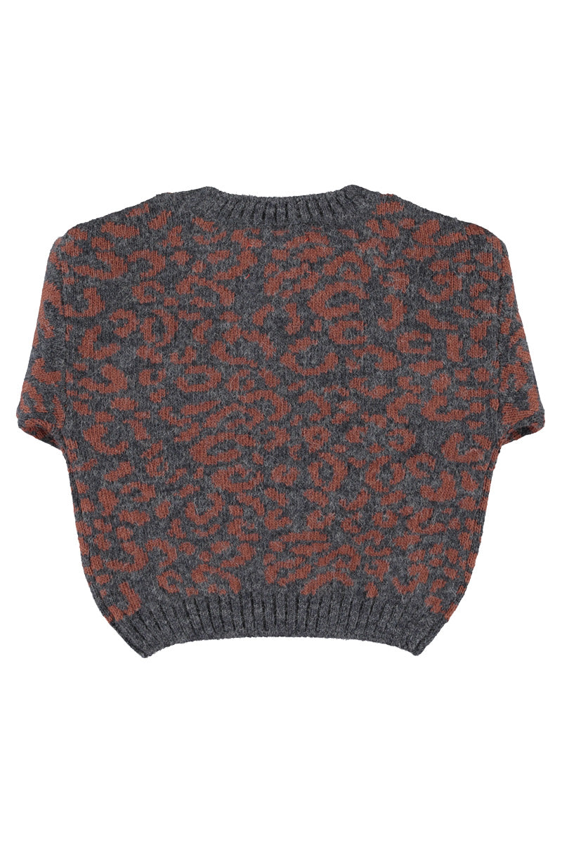 TRC2607.K KNITTED SWEATER - DARK GREY W/ ANIMAL PRINT