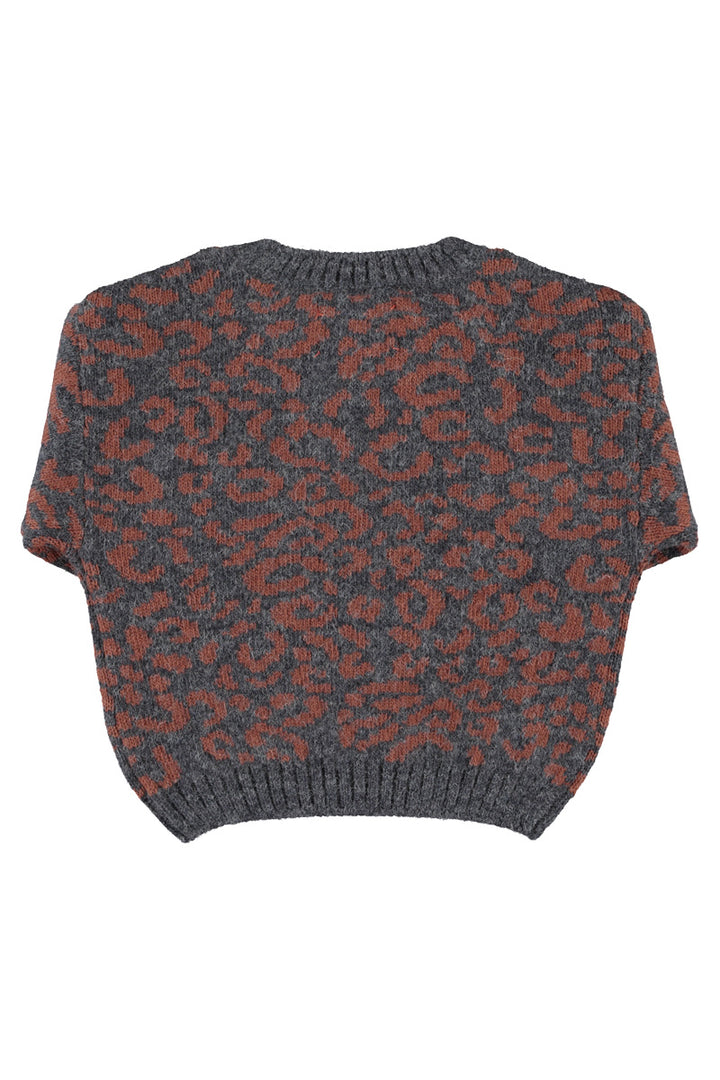 TRC2607.K KNITTED SWEATER - DARK GREY W/ ANIMAL PRINT