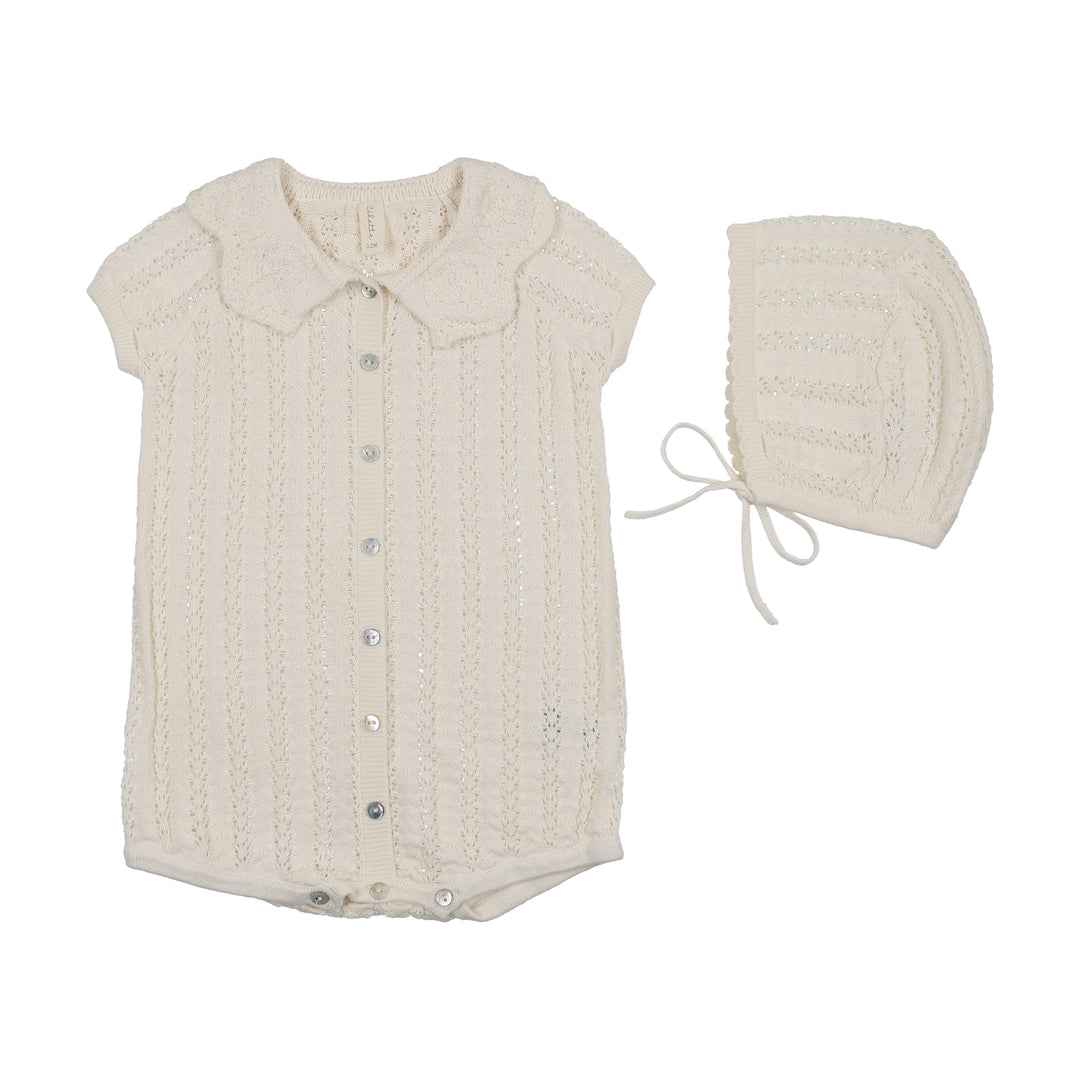 Crochet Knit Girls Romper-Cream