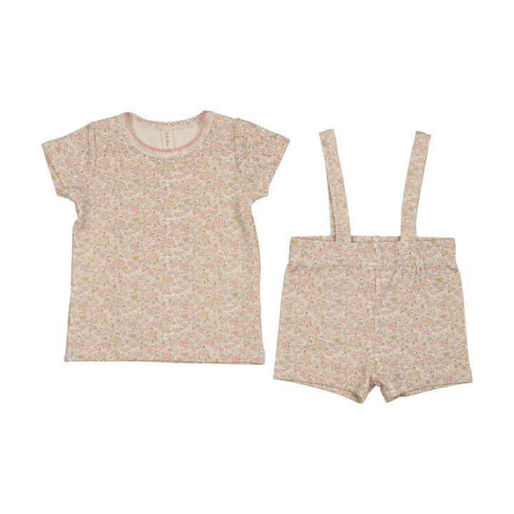 Liberty Floral Short Sleeve Set-Cream/Pink