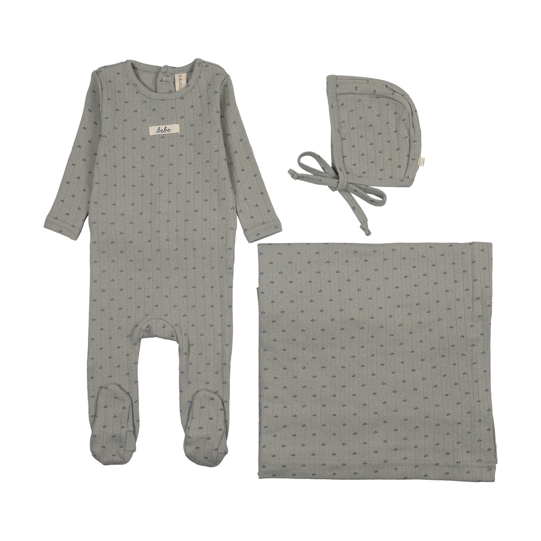 Floret Print Layette Set-Light Blue