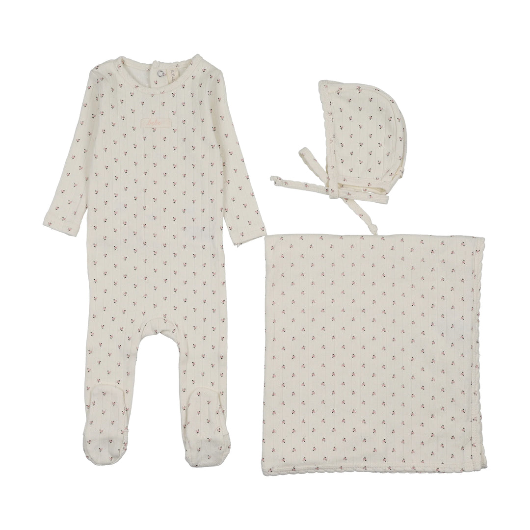 Floret Print Layette Set-Cream/Pink