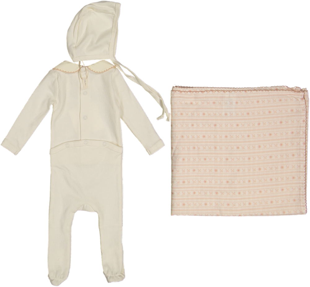 Sweetheart Collar Layette Set-Cream/Pink