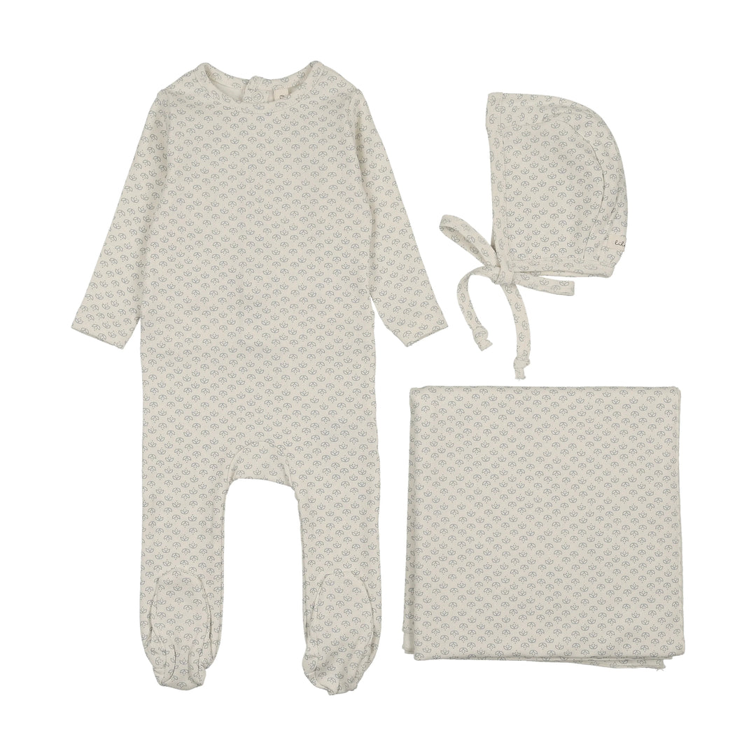 MINI FLORA PRINT LAYETTE SET - CREAM/BLUE