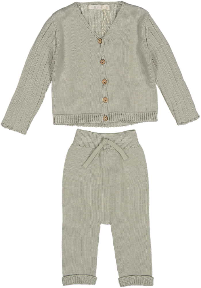 6467/6710-KNIT CARDIGAN/PANTS SET-Apple