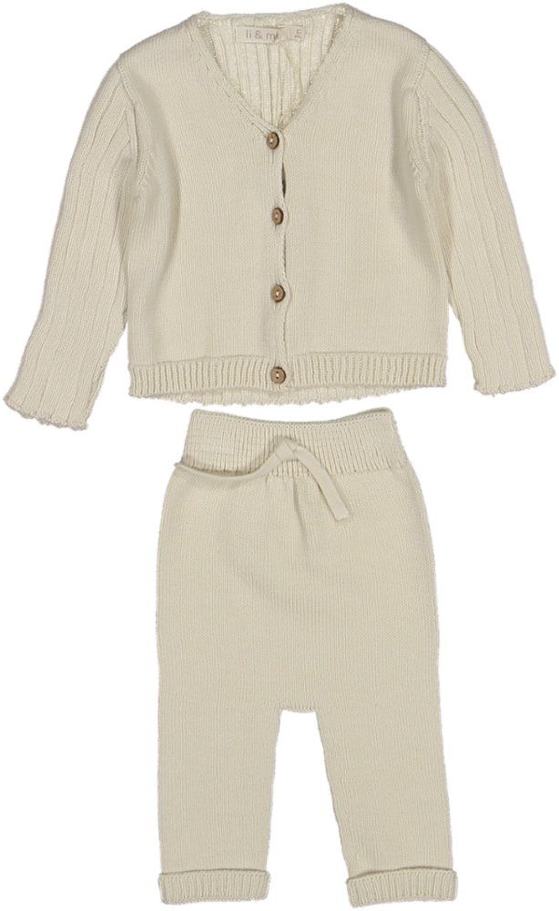 6467/6710-KNIT CARDIGAN/PANTS SET-Cream