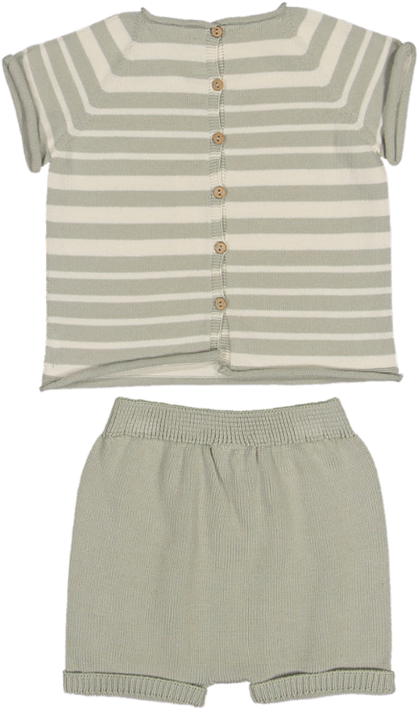 6722/6723-IRREGULER STRIPED KNIT TEE/SHORTS SET-Apple