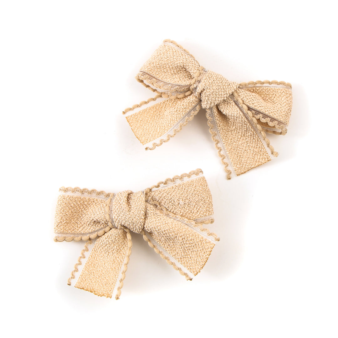 LTLDC006 ESMAE LACE TRIMMED LINEN DOUBLE CLIP SET TAUPE