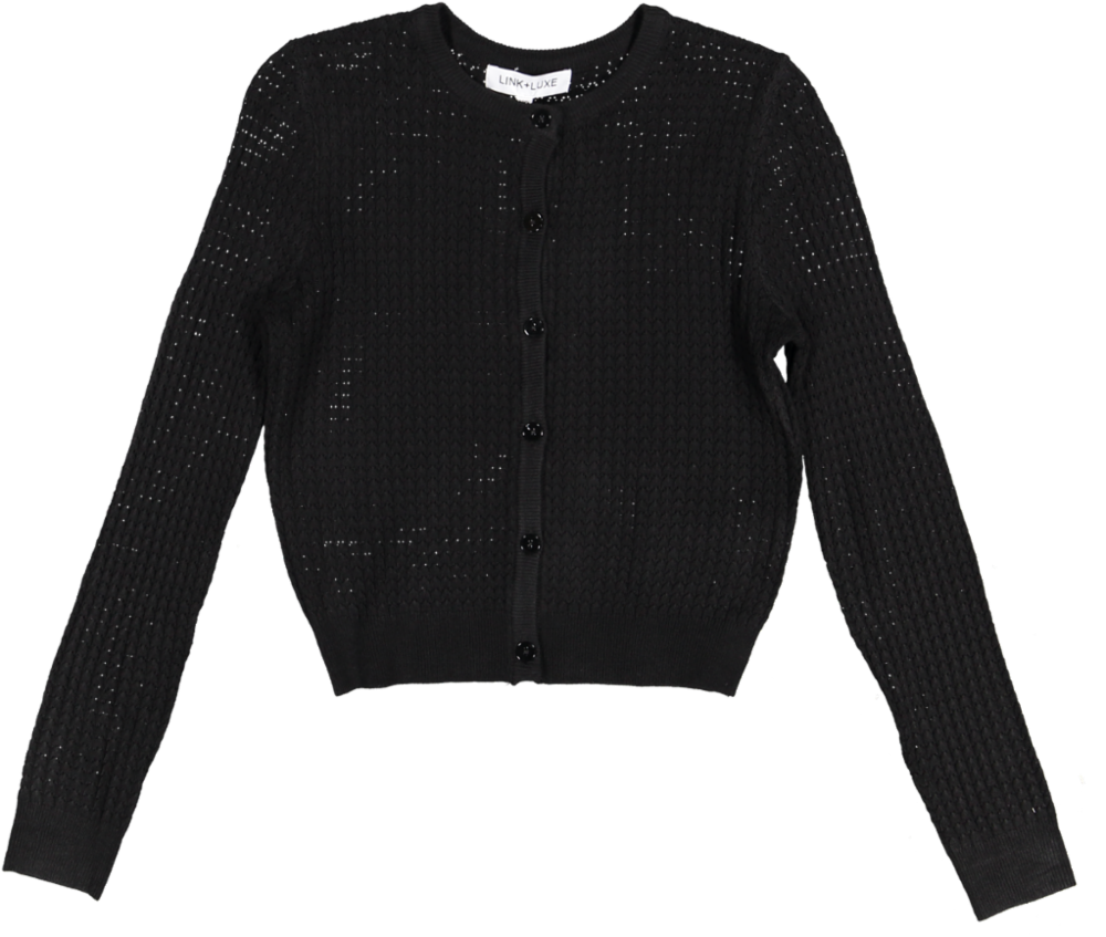 TS6197T-B-Crochet Knit Top With Shell Buttons - Black