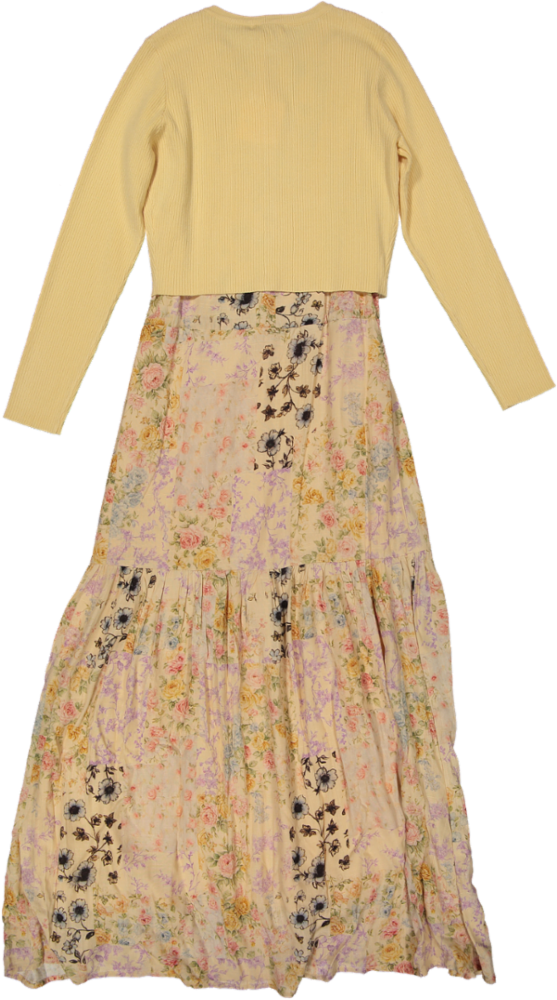 TS6879D-A-Floral Printed Linen Overlay Dress